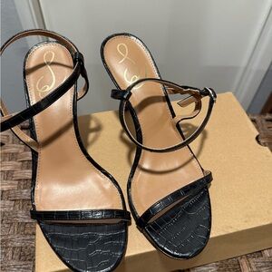 Sam Edelman Doran Black Strappy Croc-Embossed Women's Heeled Sandals Size 7.5